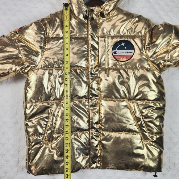 Champion x NASA Gold Metallic Hooded Puffer Jacket - Men's Size Large L - Picture 7 of 11